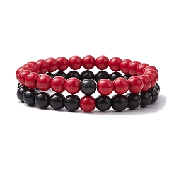 2шт. 2-х цветные синтетические бирюзовые браслеты с бусинами для женщин и мужчин&nbsp;BJEW-JB11547