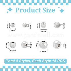 60 Stück 4 Stile 304 Edelstahlperlen&nbsp;STAS-UN0064-67