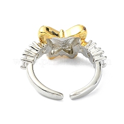 Стойка покрытие латунь микро паве кубический цирконий открытые манжеты кольца&nbsp;RJEW-C076-07C-G