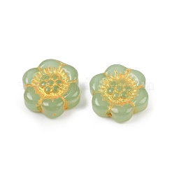 焼き付け塗料と金色の金属で覆われたガラスビーズ  花  ダークシーグリーン  13x14x4.5mm  穴：1.2mm&nbsp;DGLA-T004-10C