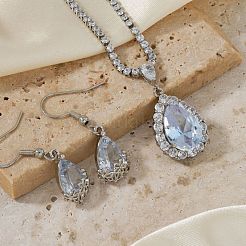 Комплекты из латунных серег-капель и ожерелий с подвесками из горного хрусталя для женщин&nbsp;AT5117-1