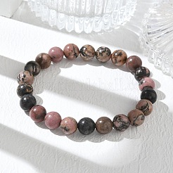 Braccialetti elasticizzati con perline rotonde di rodonite naturale&nbsp;GG-CBA12F1-02A-01