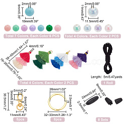 IDカードホルダー用ビーズストラップDIYキット  アクリルビーズ入り  ポリコットンタッセルペンダント  合金キー リング & スイベル クラスプ  ナイロン糸  プラスチック離脱クラスプ  ミックスカラー&nbsp;DIY-PH0010-21