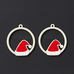 クリスマス テーマ スプレー塗装合金エナメル ペンダント  クリスマス帽子付きリング  ホワイト  25x22x2mm  穴：1.2mm&nbsp;FIND-E022-03