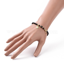 Комплекты браслетов из бусин натурального хаулита и окрашенного и нагретого черного агата BJEW-JB09045