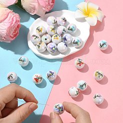 30個 5スタイル UVメッキ 虹色アクリルビーズ  ハロウィーンのテーマがプリントされた円形  ミックスカラー  16mm  6個/スタイル&nbsp;OACR-SZ0001-91