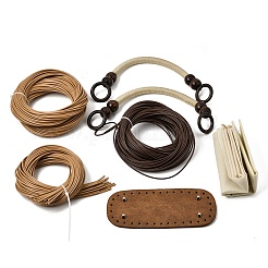 Diyの女性のプラスチック籐編みハンドバッグセット  模造籐コード付き  巾着袋ライナー  かぎ針バッグベース  木製ビーズ財布ハンドル  ペルー  200x90x10mm&nbsp;WD-XCP0001-10