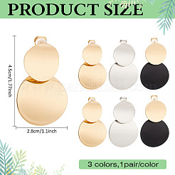 3 пара плоских круглых сережек-клипс из железного сплава двух цветов EJEW-ME0001-14