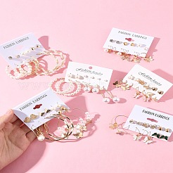 6 комплект сережек из сплава и пластика с жемчугом EJEW-FS0001-25