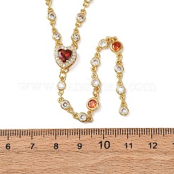 Collana con ciondolo a cuore in ottone con pavé di zirconi e nappa per donna&nbsp;NJEW-A071-01G-01