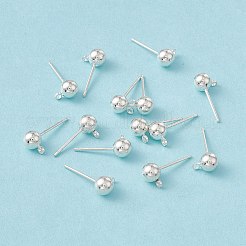 真鍮製丸玉スタッドピアスパーツ  ループと304ステンレススチールピン付き  銀  15.2~15.7x5mm  穴：1mm  ピン：0.7mm&nbsp;EC254-S
