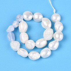 Натуральные голубые кружевные агатовые самородки и нити бусин из натурального культивированного пресноводного жемчуга PEAR-N023-01A-04