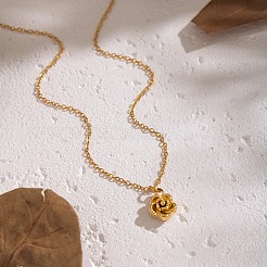 Elegantes collares con colgante de flor de rosa de acero inoxidable 304 para mujer.&nbsp;JZ0314