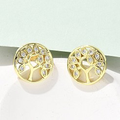 真鍮マイクロペーブクリアキュービックジルコニアスタッドピアス  ツリー付きフラットラウンド  18KGP本金メッキ  12mm&nbsp;EJEW-P303-01A-G