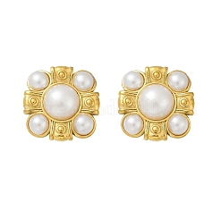 Серьги-гвоздики из пластика и жемчуга из нержавеющей стали 304&nbsp;LS-EJEW-U070-03A-G