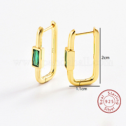 Серьги-кольца из серебра 925 пробы с микропаве из циркония прямоугольной формы GM1394-1