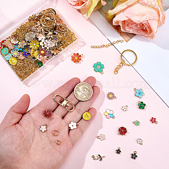 DIYの文字と花のキーホルダーファインディングキット  合金エナメルペンダントを含む  鉄はツイストチェーンで終わる  合金エナメルチャーム  オープン丸カン真鍮製丸カン  混合図形  ミックスカラー  52mm&nbsp;DIY-BM0002-22
