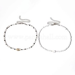 Двухслойные колье-чокеры в богемном этническом стиле из натуральных ракушек и стеклянных бусин FS-WG063D6-01