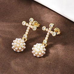 Крест из латуни с микропаве из прозрачных кубических цирконий и полукруглые серьги-гвоздики с подвесками&nbsp;EJEW-L275-05G