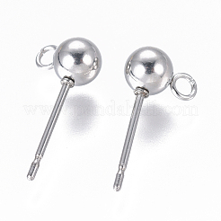 変色しない304ステンレススチール製イヤリング部品  カン付き  ボール  ステンレス鋼色  16x5mm  穴：1.6mm  ピン：0.8mm&nbsp;STAS-I120-16C-P