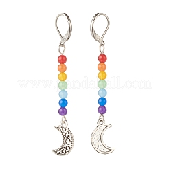 Длинные серьги-рычаги с подвесками из натурального малайзийского нефрита и луны из сплава EJEW-JE04909-03