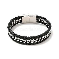 Кожаный плетеный браслет из цепочек с магнитными застежками из нержавеющей стали 304 для мужчин и женщин BJEW-C021-05