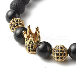 Масляный диффузор йога натуральный турмалин и натуральный лавовый камень бусины стрейч браслет для девочек женщин&nbsp;BJEW-JB06800