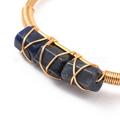 Bracelet manchette ouvert perlé à triple colonne de sodalite naturelle&nbsp;BJEW-E377-01G-09
