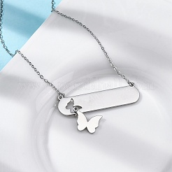 304 нержавеющая сталь бабочка подвеска кабель цепь ожерелья для женщин NJEW-P320-01B-P