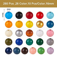 260pcs 26 couleurs de perles en bois naturel peintes&nbsp;WOOD-SZ0001-07
