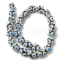 ガラスエナメルビーズ  手描きのビーズ  オーバル  ブラック  15~16.5x12~13mm  穴：1.5mm&nbsp;GLAA-C038-01H