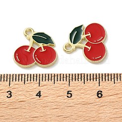 フルーツ合金エナメルチャーム  チェリー  ライトゴールド  レッド  15x15x1.5mm  穴：1.5mm&nbsp;LS-PALLOY-S058-01LG-10