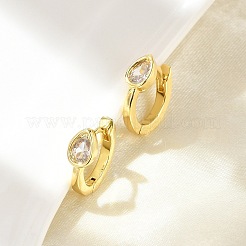 Серьги-кольца из латуни с микропаве из прозрачных кубических цирконий в форме капли EJEW-D311-132G