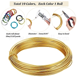 Упаковка из 10 рулона многоцветной круглой алюминиевой проволоки 18 калибра для изготовления ювелирных изделий из бисера&nbsp;AW-PH0001-01-1mm
