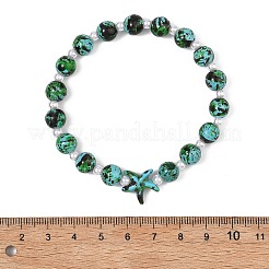 Pulseras elásticas de turquesa sintética teñida y perlas de imitación de plástico ABS para mujer&nbsp;BJEW-JB13642