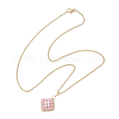 Подвеска в виде ромба из натурального радужного лунного камня и стеклянных бусин ручной работы из нержавеющей стали 304 NJEW-MZ00124-01