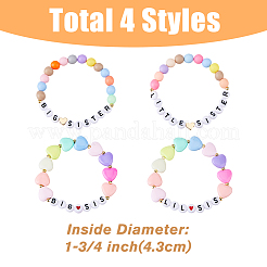 4шт 4 стиля слово большая маленькая сестра акриловые сердечки бисерные браслеты набор BJEW-FI0001-54