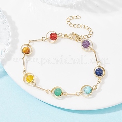 Véritable bague en laiton plaqué or 24 carat et bracelet chaîne à maillons de barre&nbsp;BJEW-TA00390