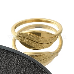 Fingerring aus Edelstahl 304 mit strukturiertem Blatt für Damen&nbsp;RJEW-L126-02B-G