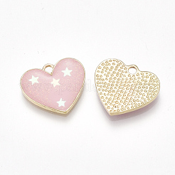 合金ペンダント  エナメル  スターとハート  ライトゴールド  ピンク  15.5x17.5x1.5~2.5mm  穴：2mm&nbsp;X-PALLOY-S177-13C