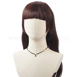 Collana con ciondolo a goccia in zirconia cubica con catene di perline di agata nera naturale tinta e riscaldata&nbsp;NJEW-JN04121-04