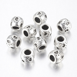 チベット風合金ヨーロピアン大穴ビーズ  爪印字のバレル  無鉛の  アンティークシルバー  8.5x10.5mm  穴：4.5mm  約250個/1000g&nbsp;TIBEB-7852-AS-RS