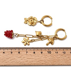 Серьги-кольца из нержавеющей стали 304 с цветком и виноградом&nbsp;EJEW-G451-05G