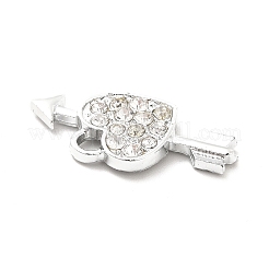 合金ラインストーンペンダント  プラチナトーンのハートにアローチャーム  クリスタル  14.5x23x2.8mm  穴：2.6mm&nbsp;ALRI-C007-25P