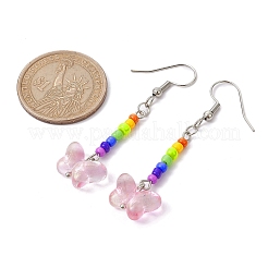 Стеклянные серьги-бабочки с подвесками EJEW-JE05589