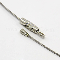 スチール製ワイヤーネックレスコード  DIYのジュエリーには素敵な  真鍮製ネジ式クラスプ付き  銀  17.5インチ  1mm&nbsp;X-TWIR-SW001-5