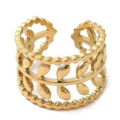 Кольца-манжеты из нержавеющей стали 304 с полыми листьями и открытыми ветками для женщин&nbsp;RJEW-D012-04G