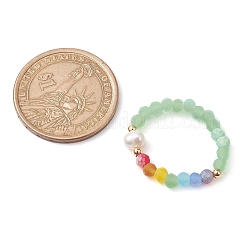 Эластичные кольца на палец из натурального культивированного пресноводного жемчуга и искусственного нефритового стекла RJEW-JR00674