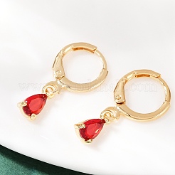 Серьги-кольца в форме слезы с микропаве из кубического циркония из латуни&nbsp;EJEW-K309-18G-03