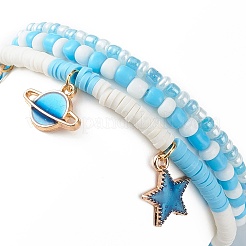 Набор из 3 браслетов из стеклянных зерен и полимерной глины из бисера&nbsp;BJEW-JB08854-01